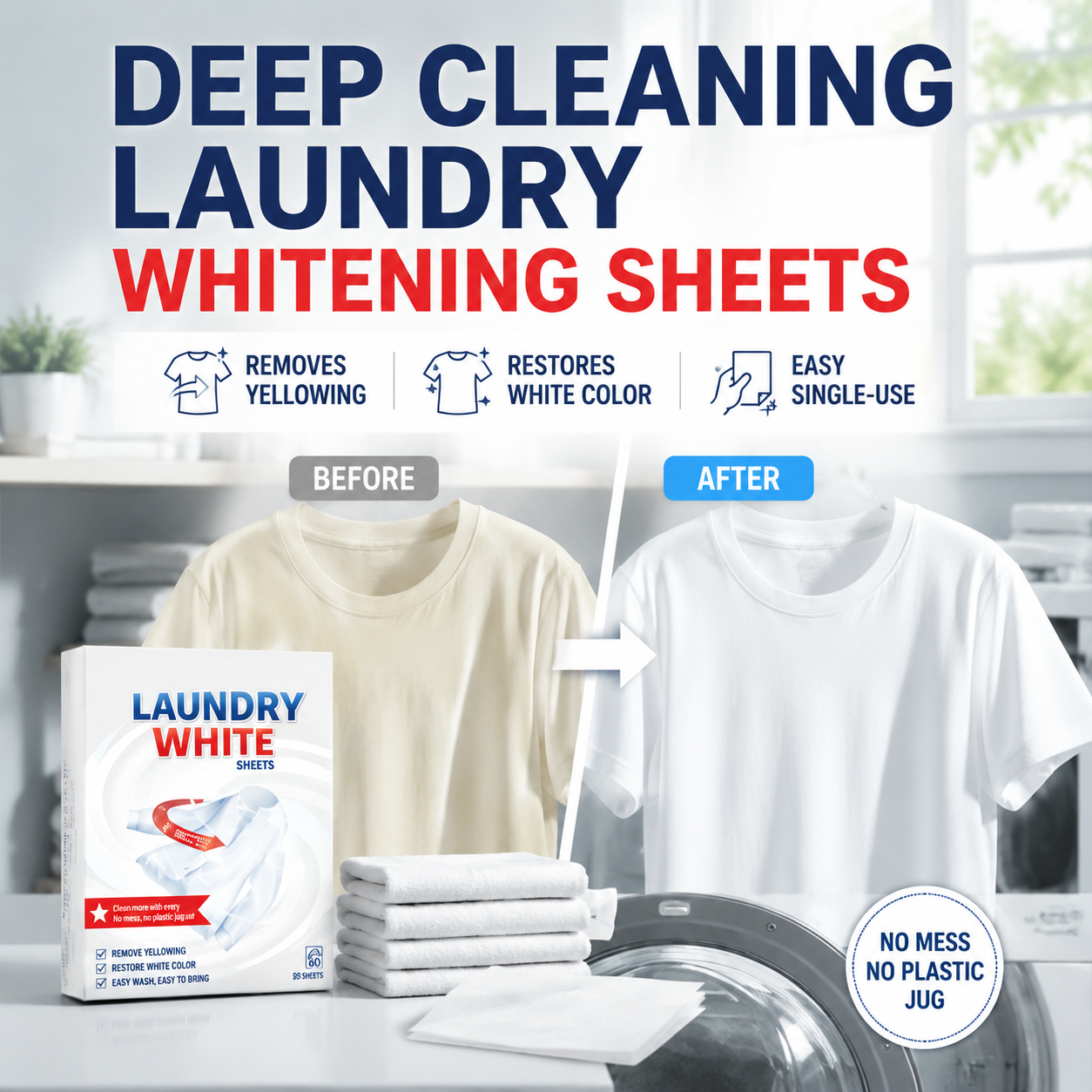 🔥BUY 1 GET 1 FREE 💥 Deep Cleaning Laundry Whitening Sheets ✨🧺 Powerful Stain Remover Brightening Fabric Laundry Cleaning Sheets