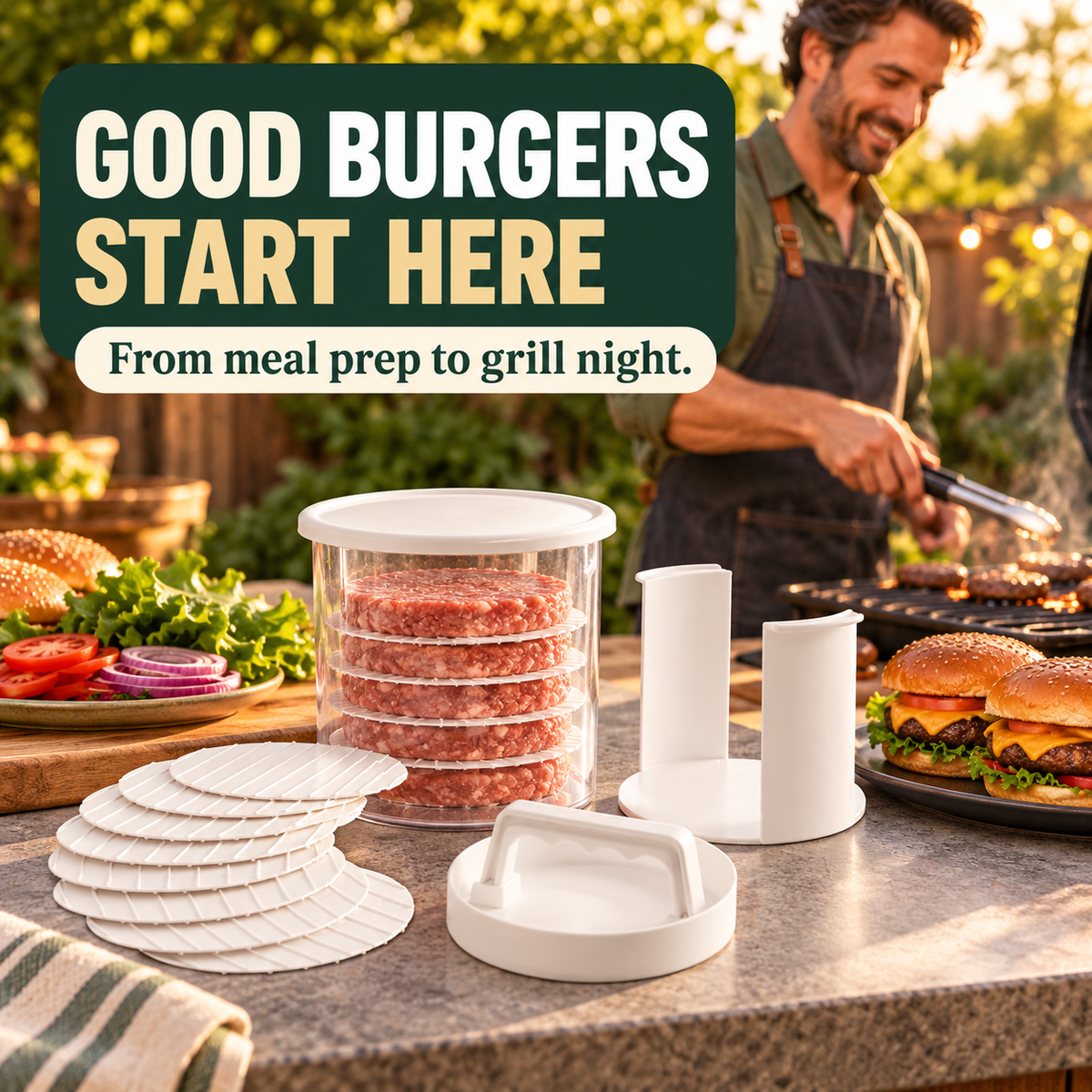 π Burger Patty Press & Storage Set | Prep, Stack & Chill