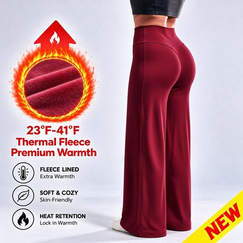 Women's Fleece Lined Wide Leg Pants, High Waisted Soft Thermal Straight Leg Lounge Pants π§Ά