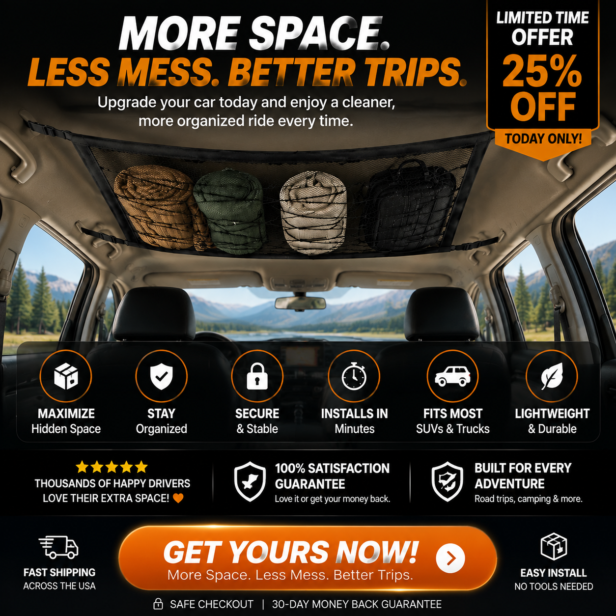 ๐ Car Ceiling Cargo Net | Hidden Roof Storage Organizer
