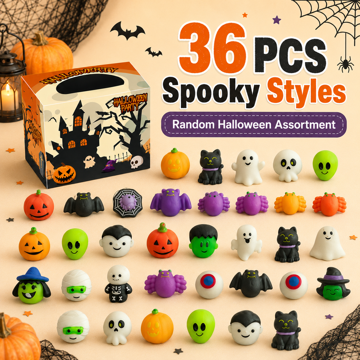 🎃 Halloween Mystery Box - 24 Pcs Spooky Squishy Toys Set 👻