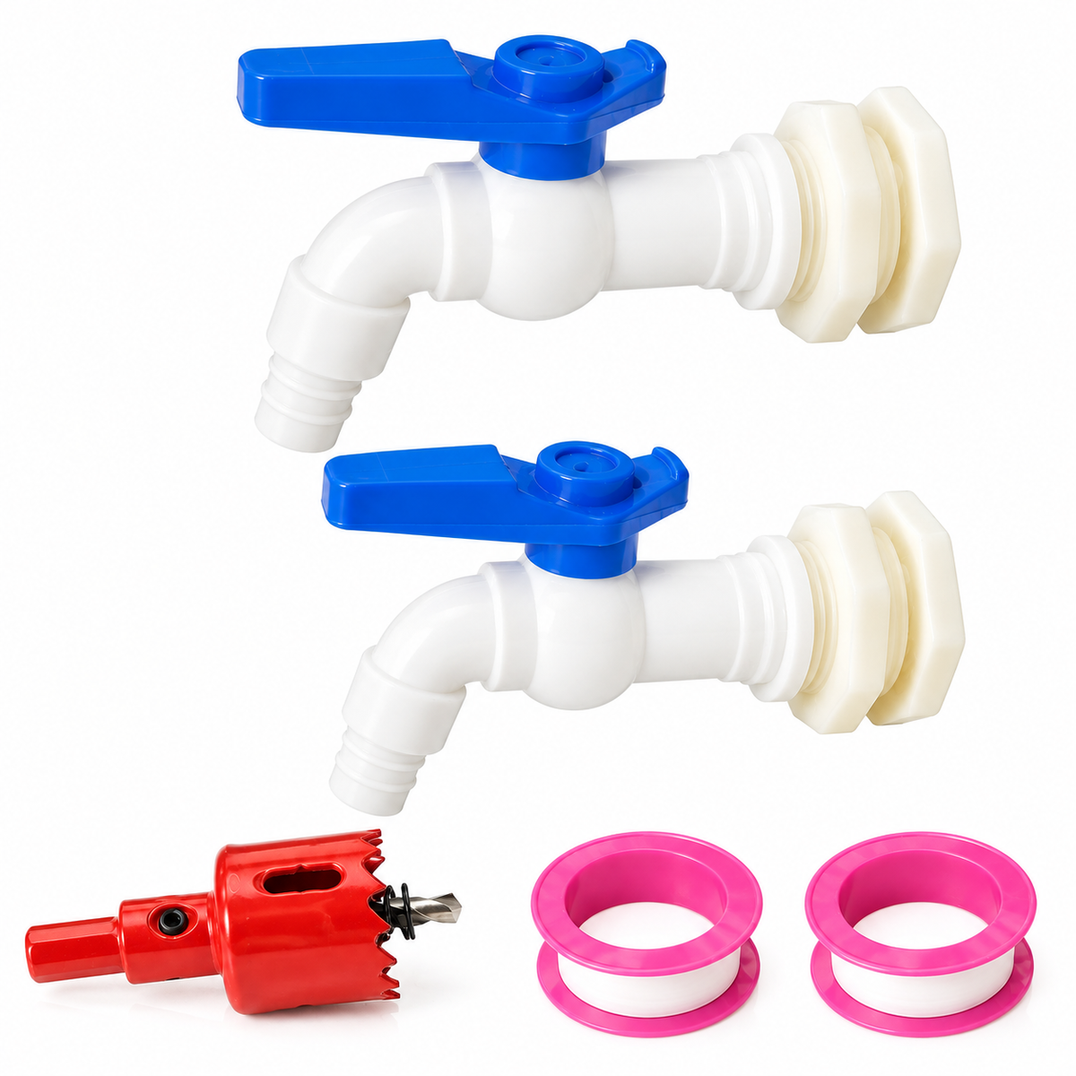 2Pcs Rain Barrel Faucet Kit with Hole Saw and 1/2" PVC Bulkhead Fitting