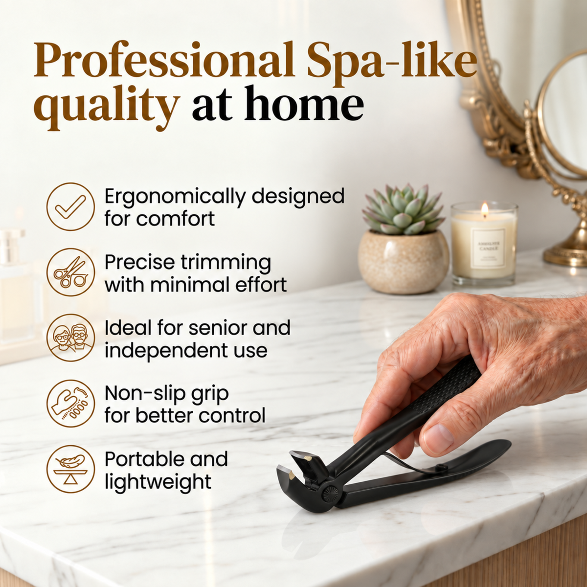 Wide-Jaw Nail Clippers for Seniors – Thick Nail Cutter with Angled Head