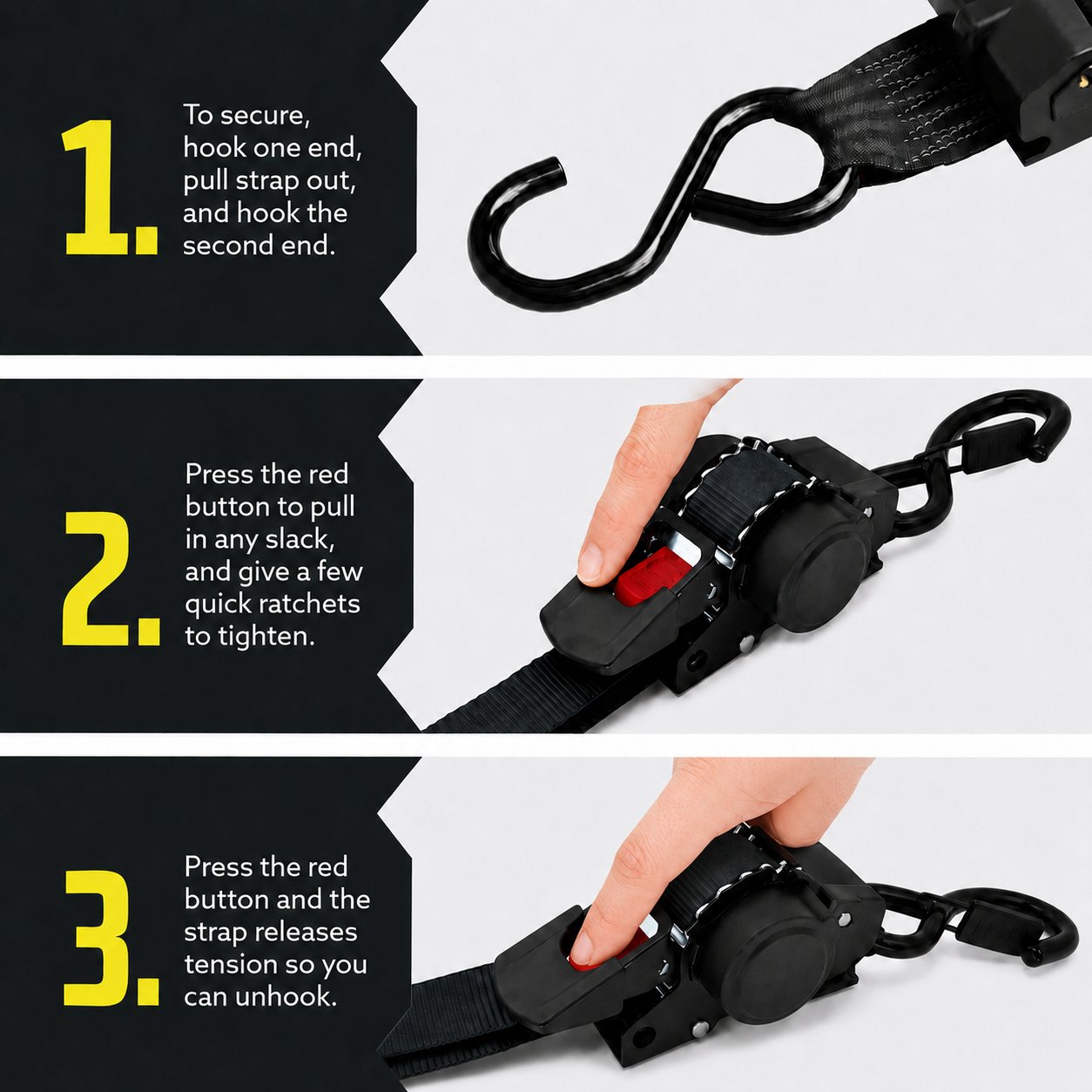 Auto-Retract Ratchet Tie Down Straps
