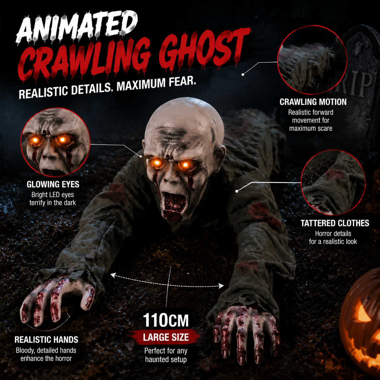 π» Creepy Crawling Ghost With Glowing Eyes β The Ultimate Halloween Yard Decoration