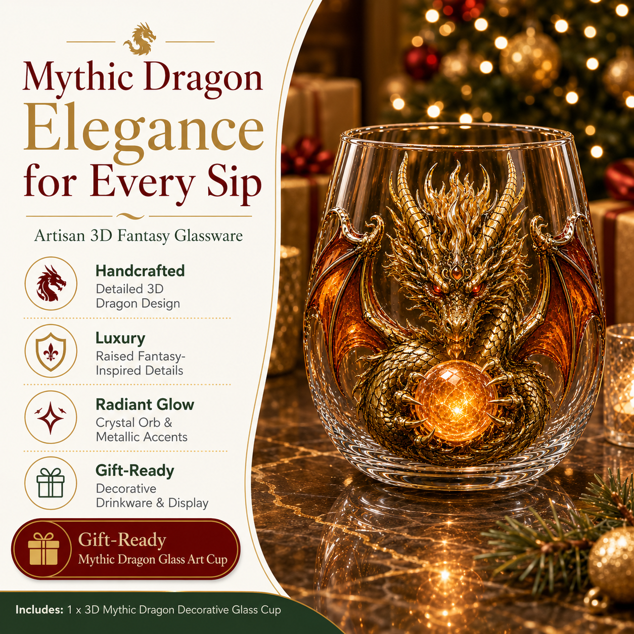 πβ¨ 3D Mythic Dragon Glass Art Cup | Luxury Raised Fantasy Glassware for Whiskey, Home Bar DΓ©cor & Legendary Gifts π