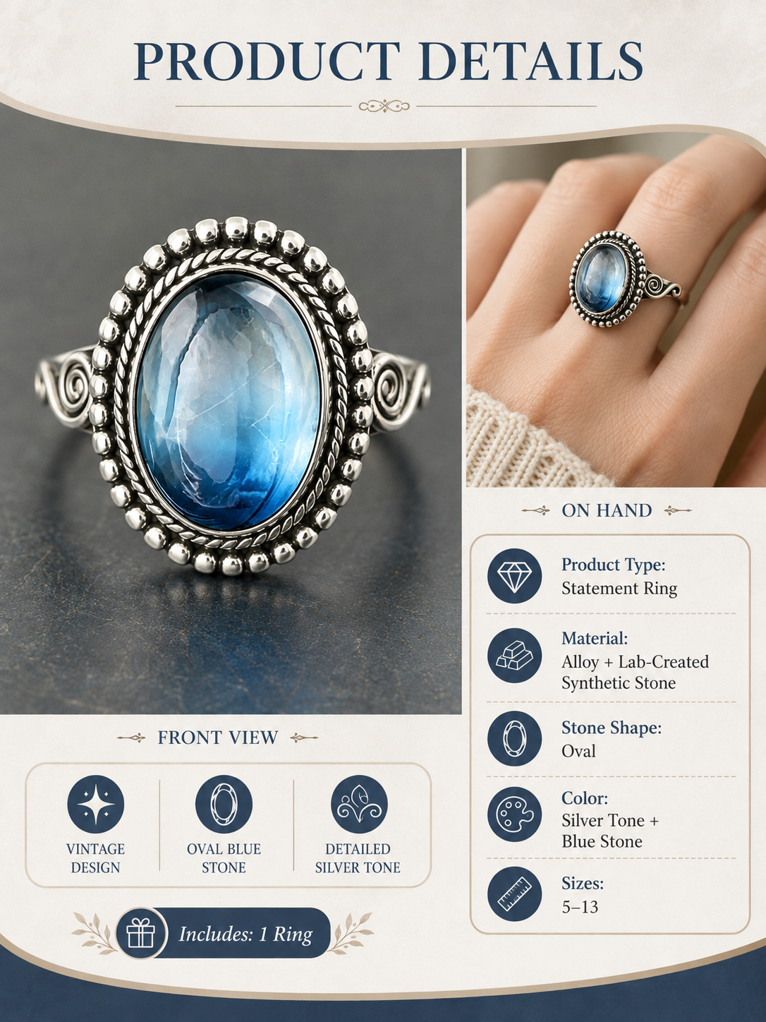 ✨ Timeless Beauty 925 Sterling Silver Vintage Moonstone Oval Ring