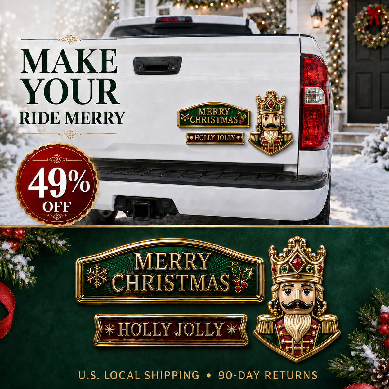 3-Piece Christmas Car Emblem Metal Badge Set
