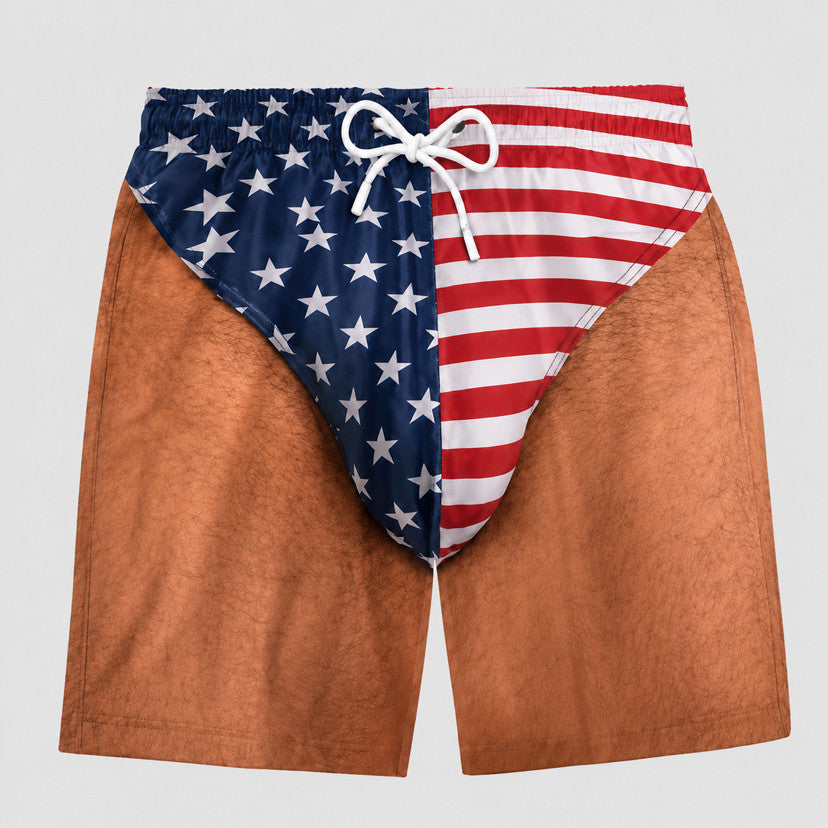 ππΊπΈ Funny Illusion American Flag Swim Shorts β Double Take Patriotic Beach Shorts for Men π