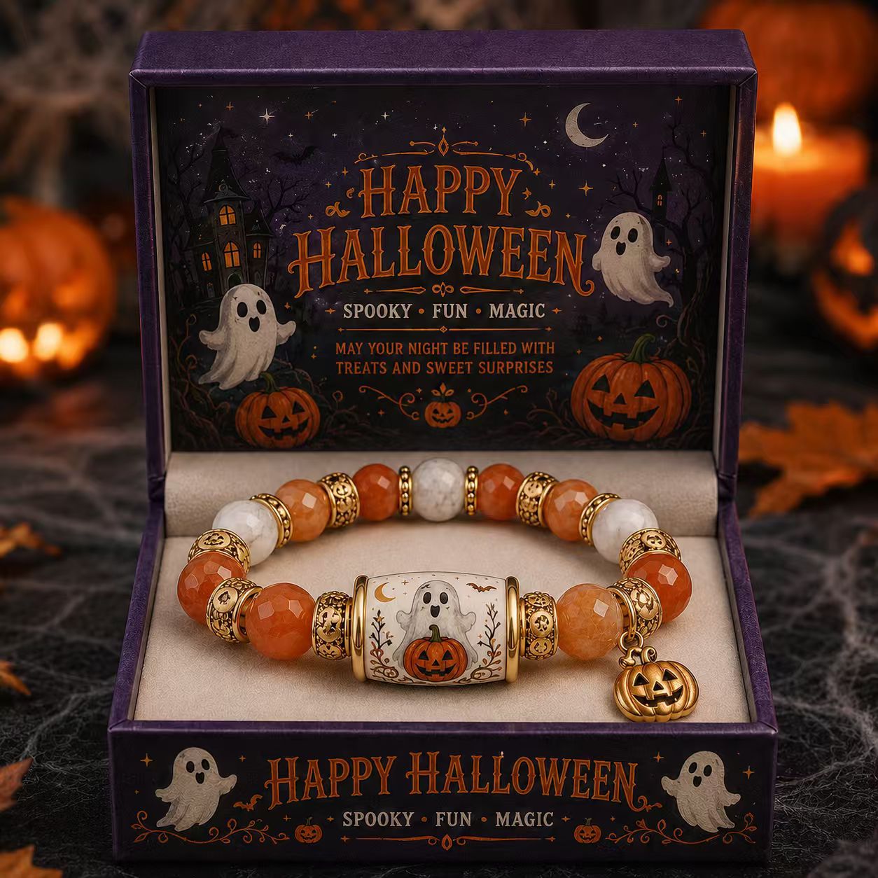 🔥LAST DAY 50% OFF👻Limited Edition 2026 Halloween Black Cat Pumpkin Beaded Bracelet Gift Set🎁