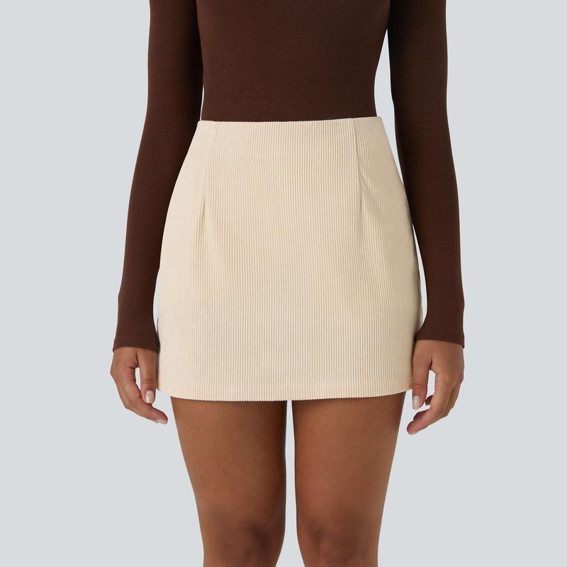 High Waisted Invisible Zipper 2-in-1 Mini A-line Corduroy Casual Skirt ๐ค