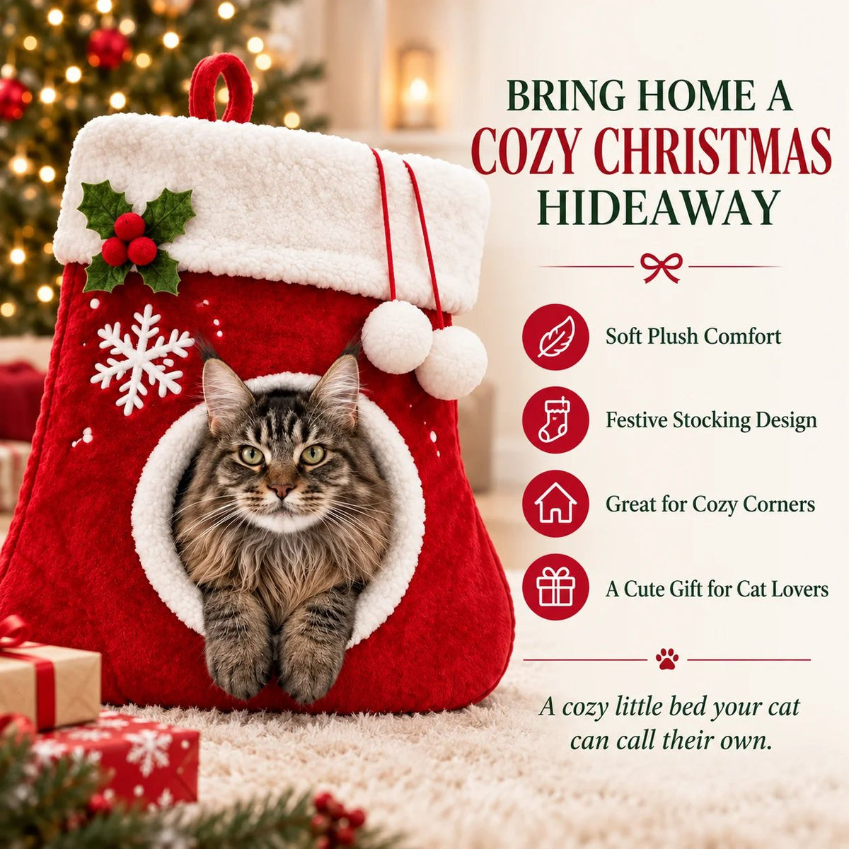 ๐ Christmas Stocking Cat Bed โ Ultra-Soft Sherpa Cozy Hideaway for Cats ๐ฑ