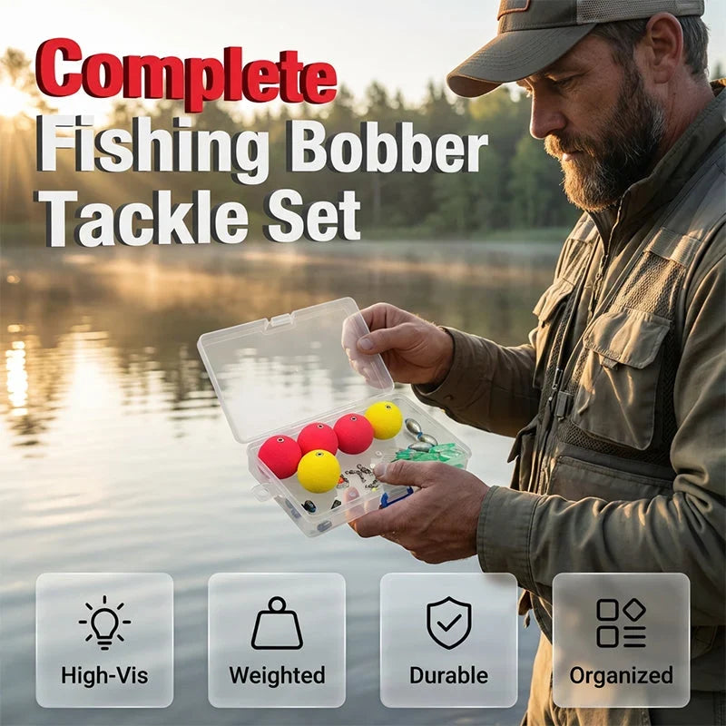 🎣50% OFF NOW! Complete Fishing Float & Sinker Rig Kit, High Visibility Bobber Tackle Set, Great Buoyancy, Portable Storage Box for Freshwater Saltwater Fishing