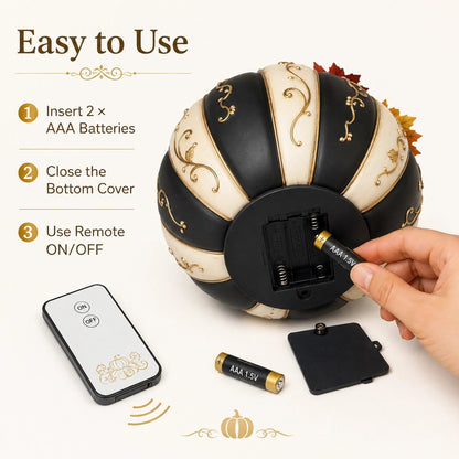 🔥HOT SALE - 🎃Lighted Black & Ivory Pumpkin Decor with Remote