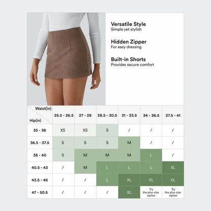 High Waisted Invisible Zipper 2-in-1 Mini A-line Corduroy Casual Skirt 🤎