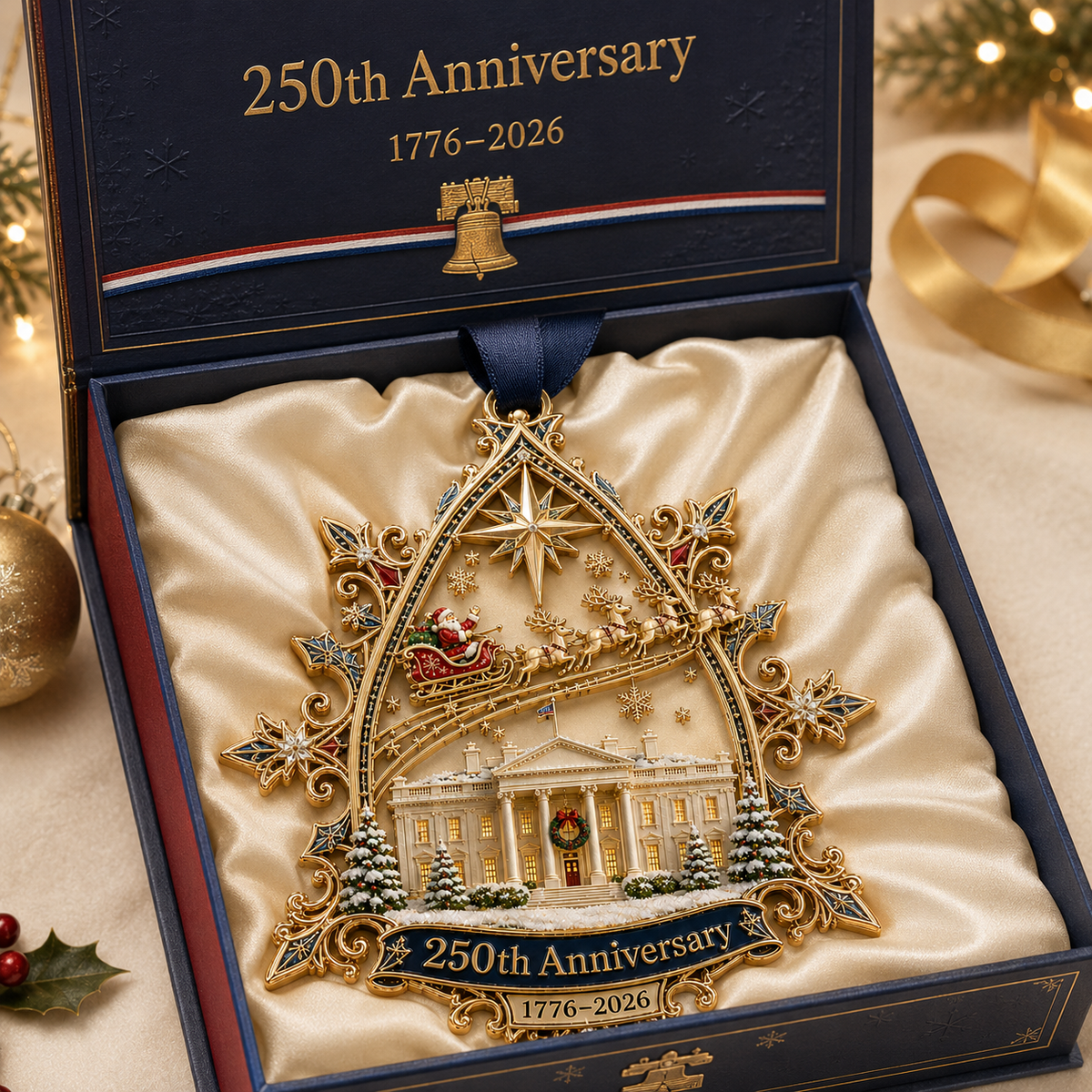 🏆🇺🇸 Limited Edition!🔥250th Anniversary: Santa Flying Over the White House on a Snowy Night