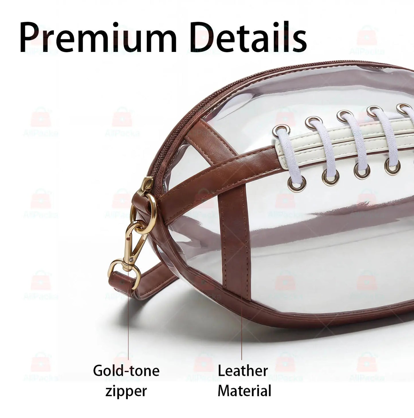 Clear Football Shaped Crossbody Bag, Transparent PVC Stadium Approved Game Day Bag 🏈