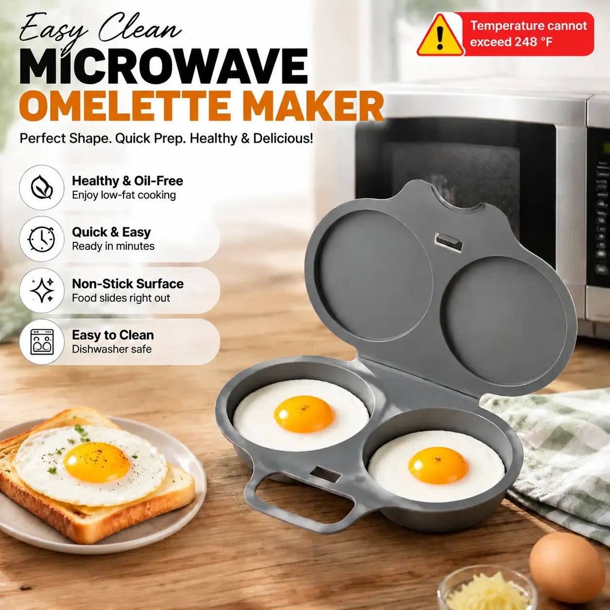 🍳 Microwave Egg Poacher 🥚💛 Quick Easy Convenient Egg Cooker with Lid & Handle for Perfect Breakfasts