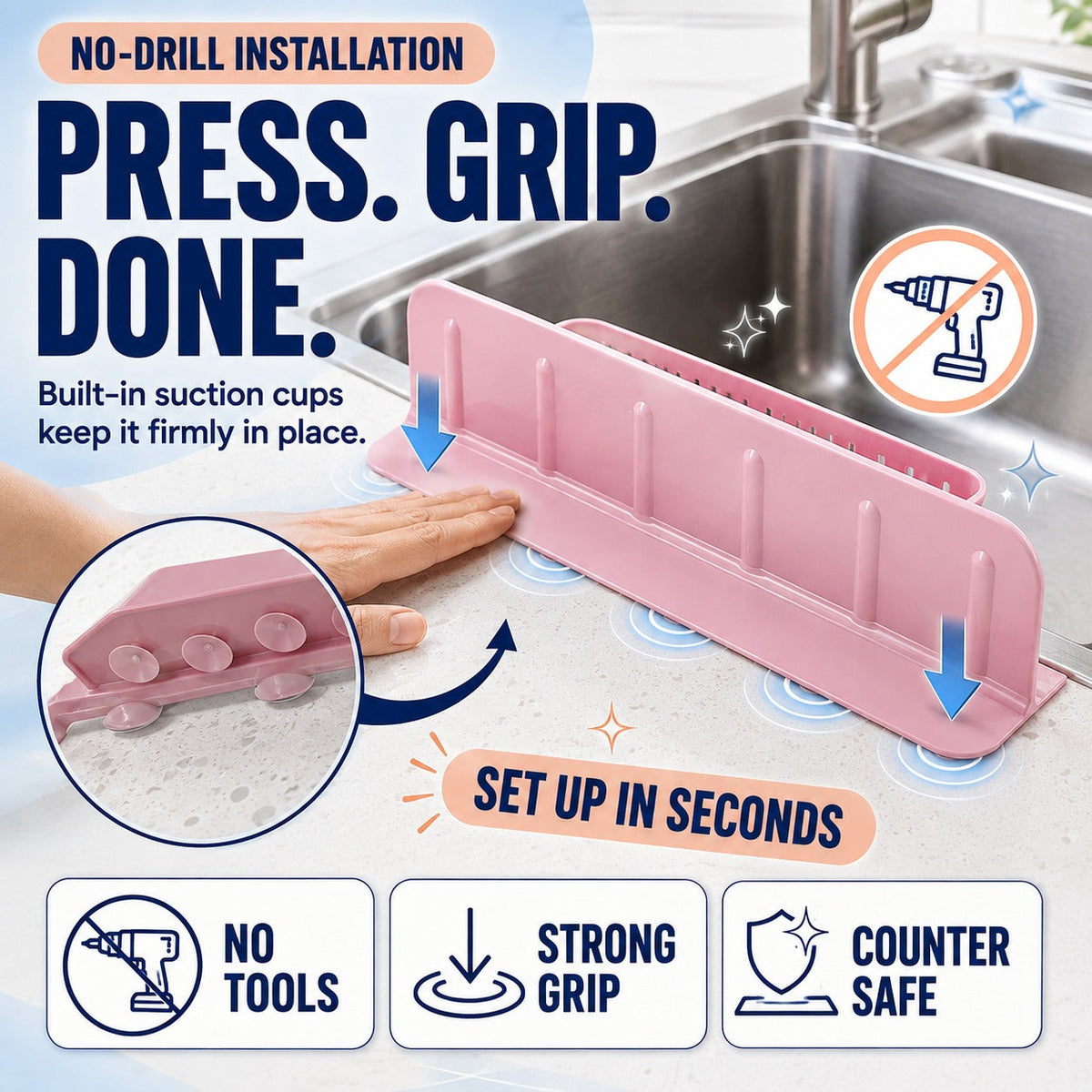 💦 2-in-1 Foldable Sink Splash Guard & Drain Organizer