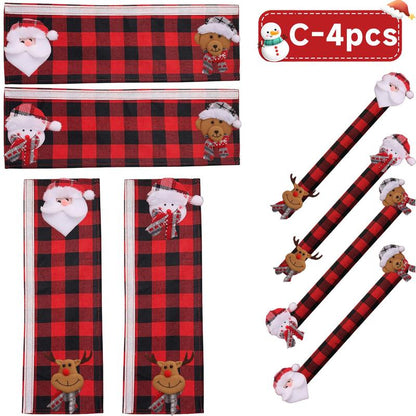 2/4/6PCS Plush Christmas Refrigerator Door Handle Covers - Red and Black Plaid Wraps🎄