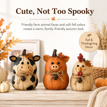Rustic Farm Pumpkin Friends – Cow Pig Chicken Fall Decor Set