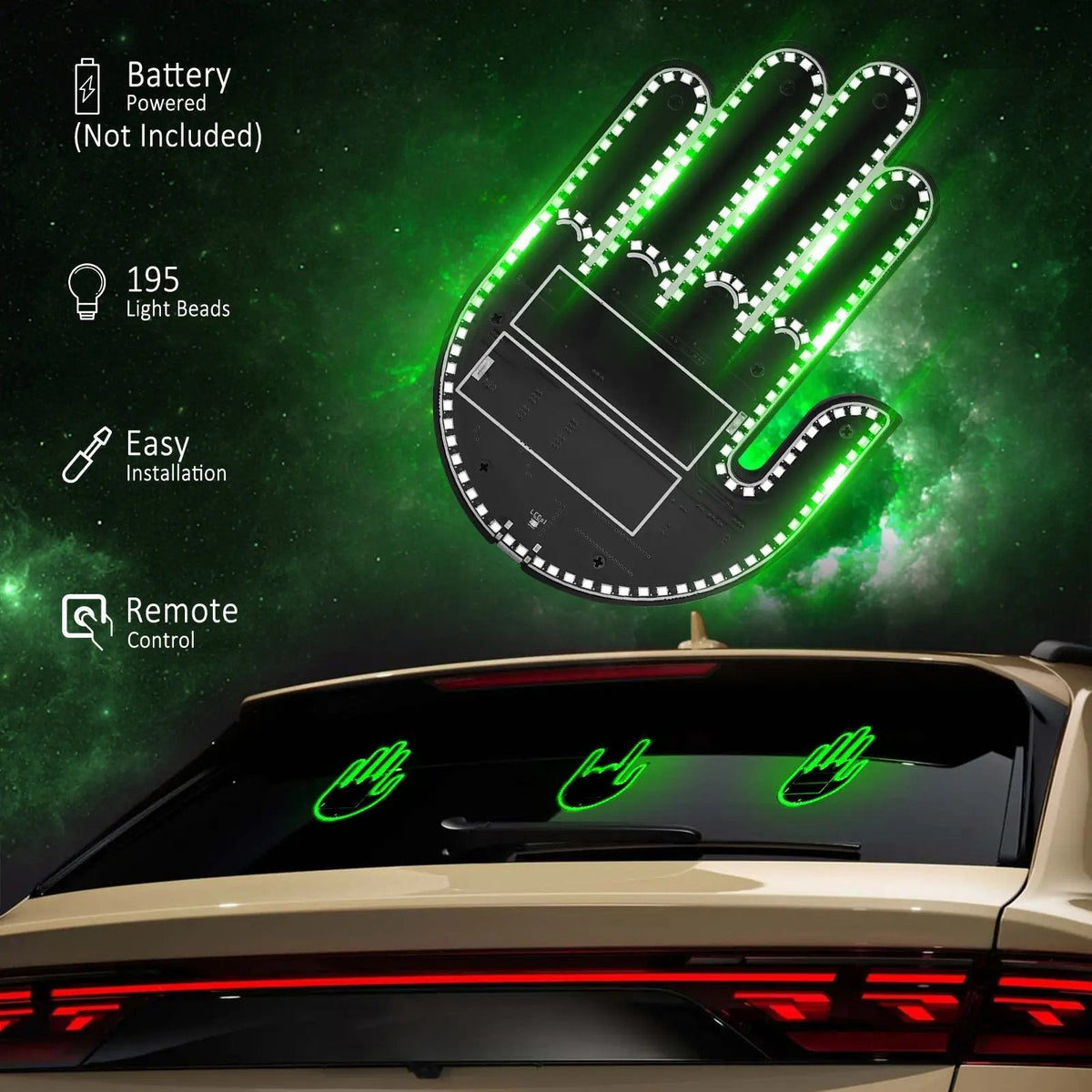 🎉DIBMS Remote Control LED Car Gesture Light – Rechargeable Finger Hand Sign for Rear Window