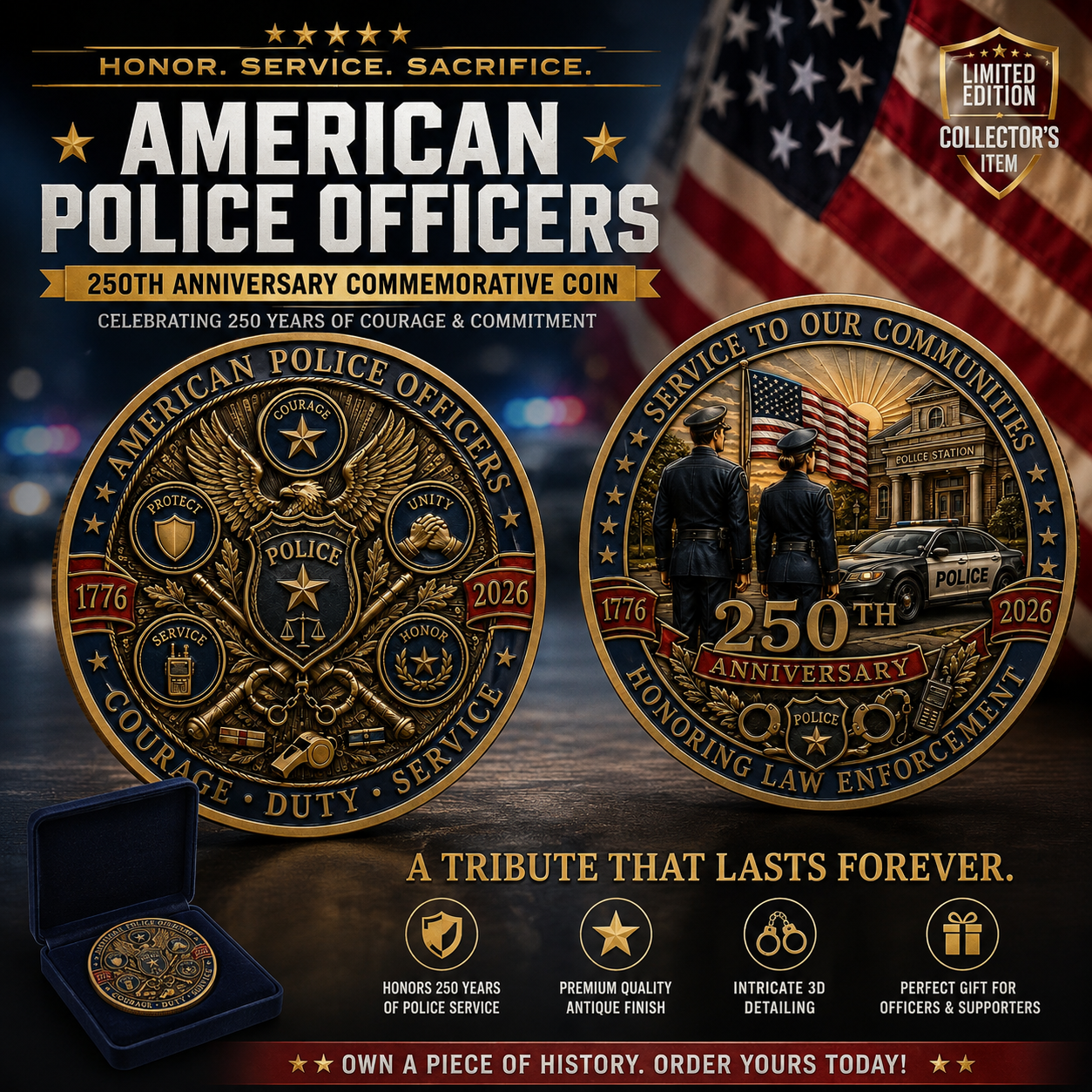 🎉🇺🇸 Limited Edition! 🔥🎁The Ultimate "Thank You" – 250th Anniversary American Police Officer Commemorative Coin (1776-2026) 🦅