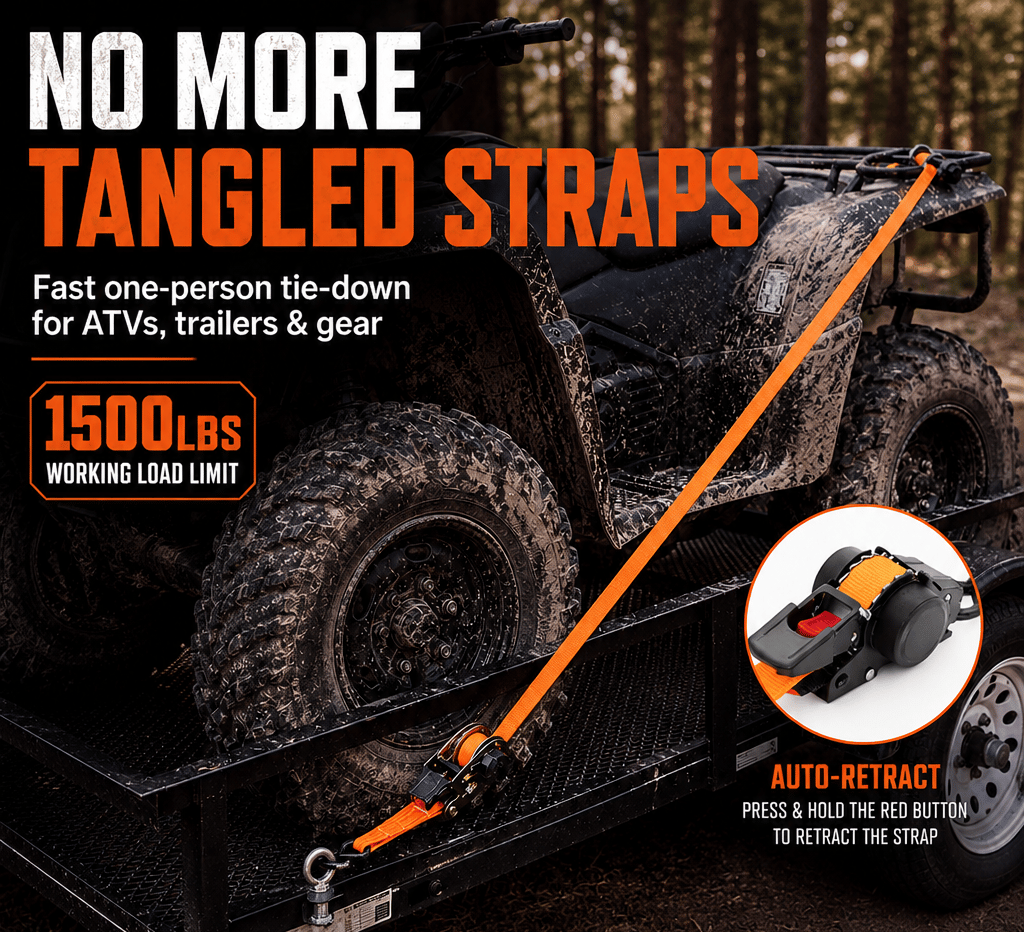 Auto-Retract Ratchet Tie Down Straps