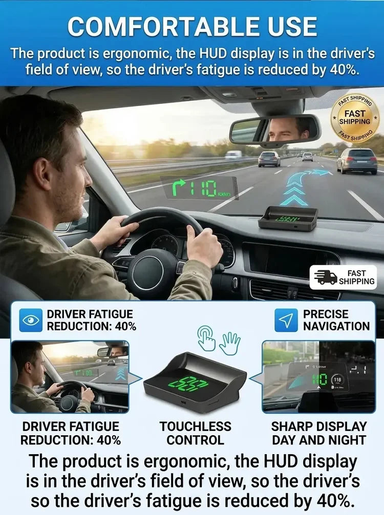 🚗55% OFF NOW! Head-Up Display Car GPS Digital Speedometer – Traffic Light Countdown & Red Light Camera Alert HUD, Universal Driver Safety Warning Device to Avoid Tickets for City Driving