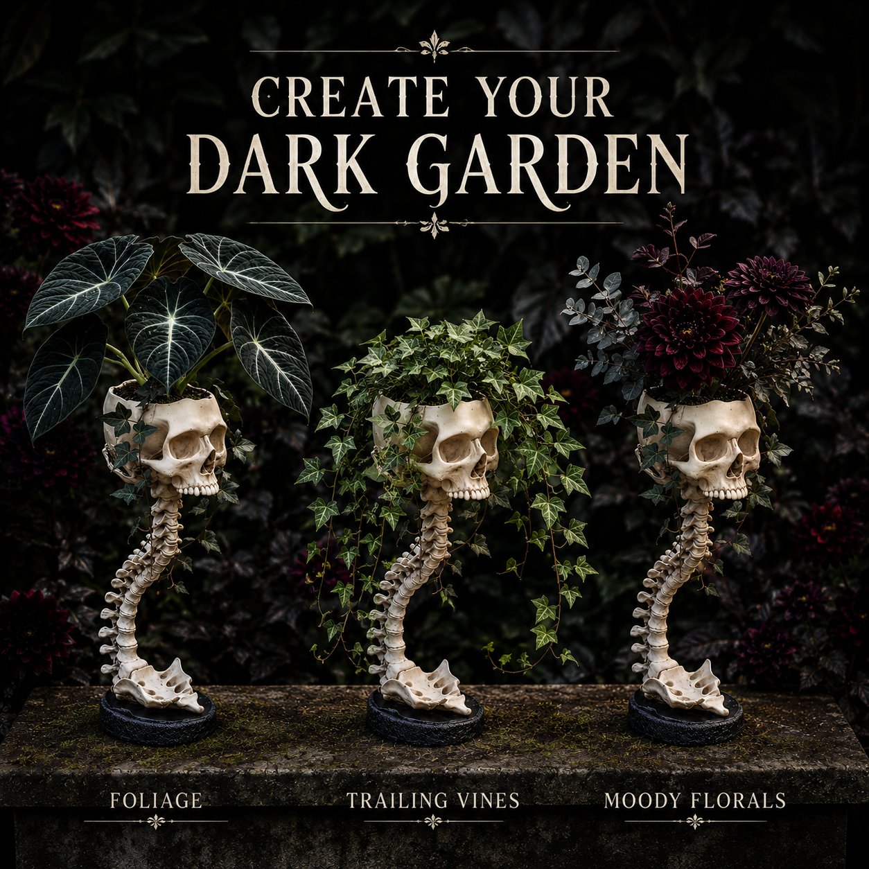 💀 🌿 Sculptured Skull Flowerpot