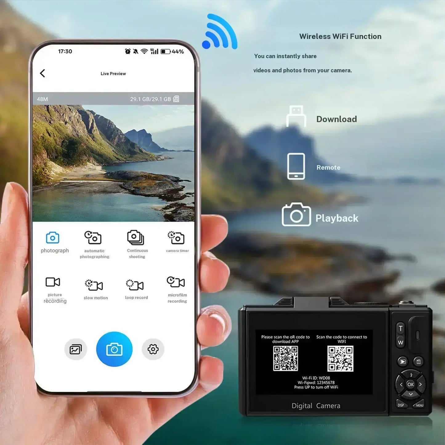 WIKICO 4K Digital Camera, 64MP Photography Camera with 180 Degree Flip Screen and 18X Zoom