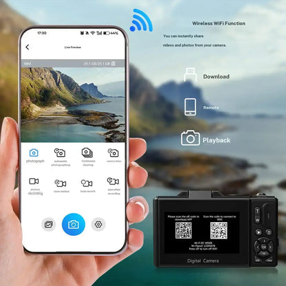 WIKICO 4K Digital Camera, 64MP Photography Camera with 180 Degree Flip Screen and 18X Zoom