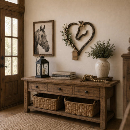 ✨ ✨Rustic Horse Heart Wall Decor with Greenery – Farmhouse Equestrian Home Accent