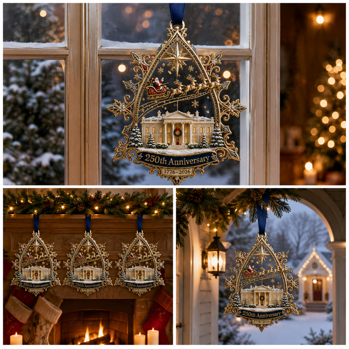 🏆🇺🇸 Limited Edition!🔥250th Anniversary: Santa Flying Over the White House on a Snowy Night