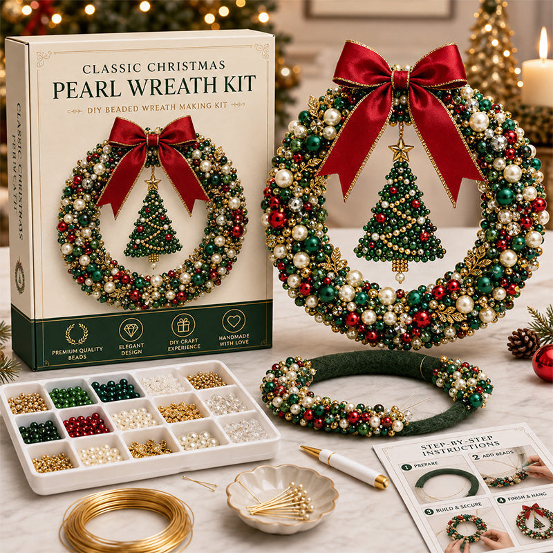⏳ Last Day 49% OFF – 🎄✨ DIY Christmas Pearl Wreath Kit – Handmade Beaded Holiday Door Décor 💎🎀