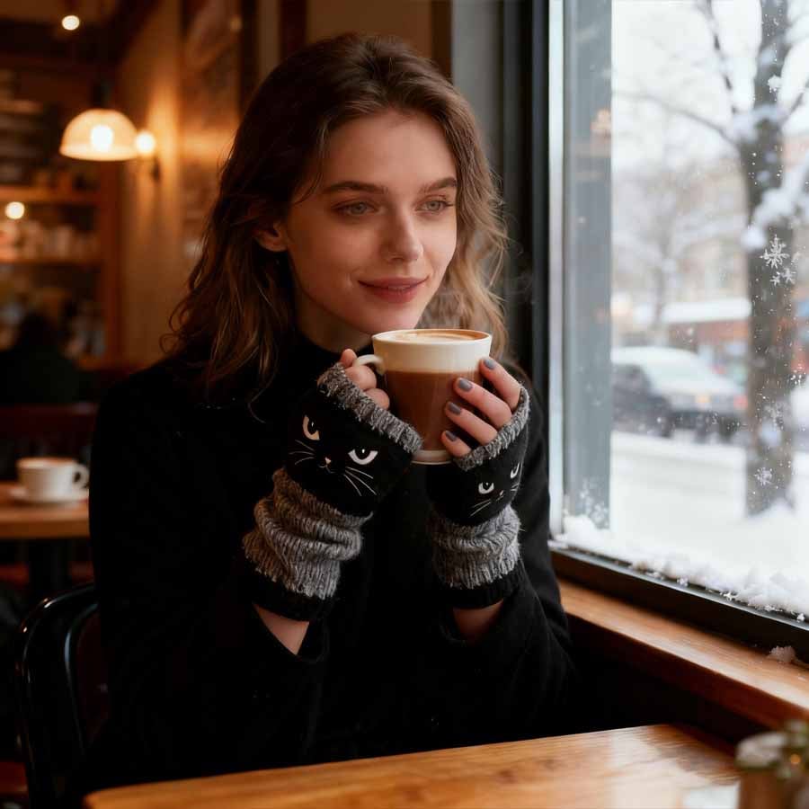🐱 Cute Women’s Knitted Cat Gloves — For Warm Hands & Free Fingers