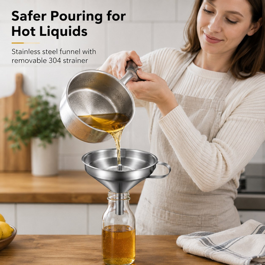 🍳Heavy-Duty Stainless Steel Kitchen Funnel (Strainer Included)