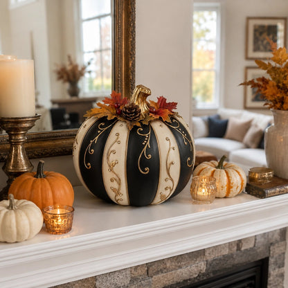 🔥HOT SALE - 🎃Lighted Black & Ivory Pumpkin Decor with Remote