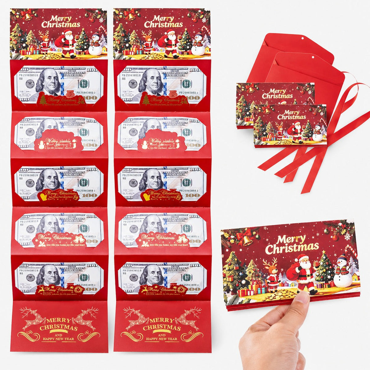 Christmas Cash Gift Envelope – 6-Slot Folding Money Holder for Holiday Gifting