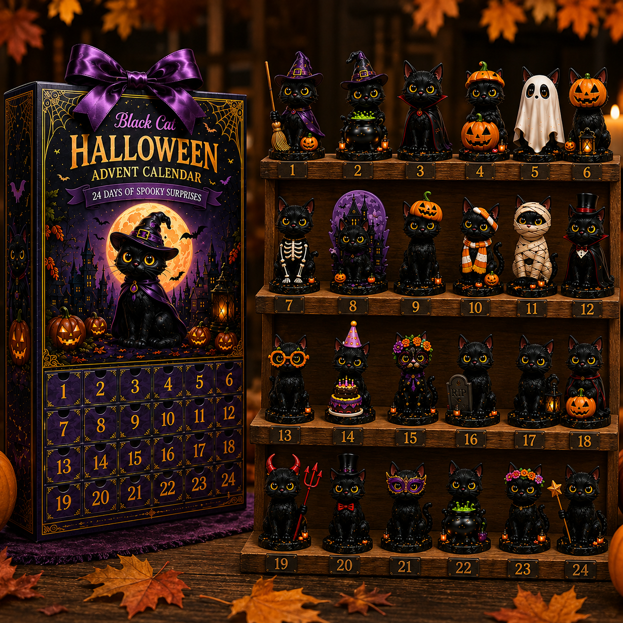 🔥Last 30 pcs✨⏰ Limited anniversary edition✨24-Day Christmas Countdown Advent Calendar –Halloween black cat Ornament