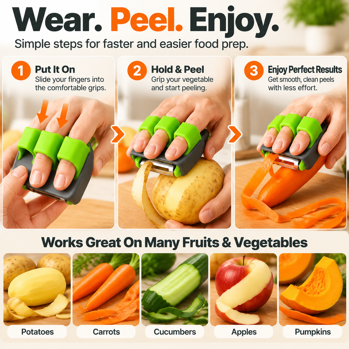 🥕2Pcs Palm Vegetable Peeler – Finger Grip Kitchen Tool for Faster & Easier Food Prep