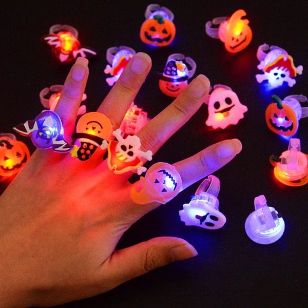🎃50 Pieces Each Box‼️✨LED Light Halloween Glowing Ring 💍| Flashing Light‑Up Party Favor for Halloween Night👻