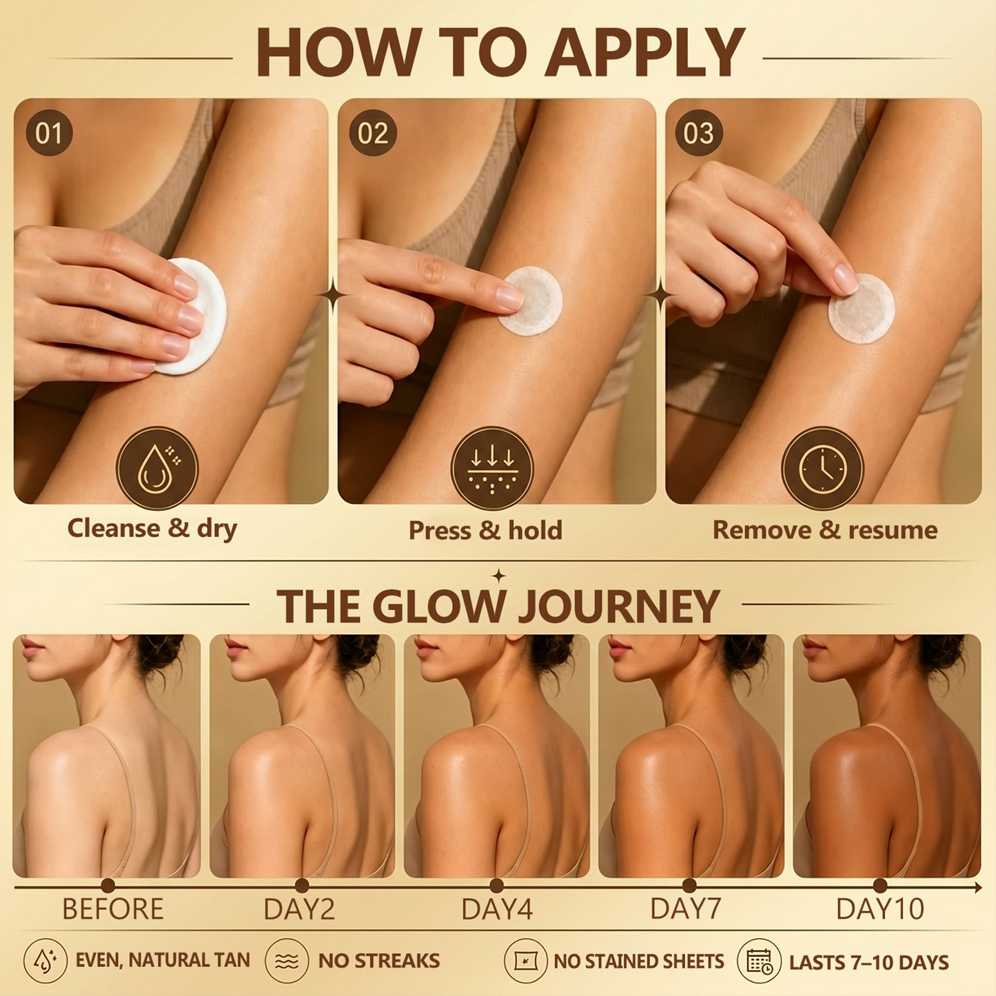 Sun-Free Micro-Needle Tanning Patches, Natural Even Bronze Tan, No Streaks & Orange Tone🧴