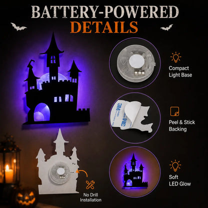 Halloween LED Silhouette Wall Light Stickers, Battery Powered Peel & Stick Decor Lights🦇