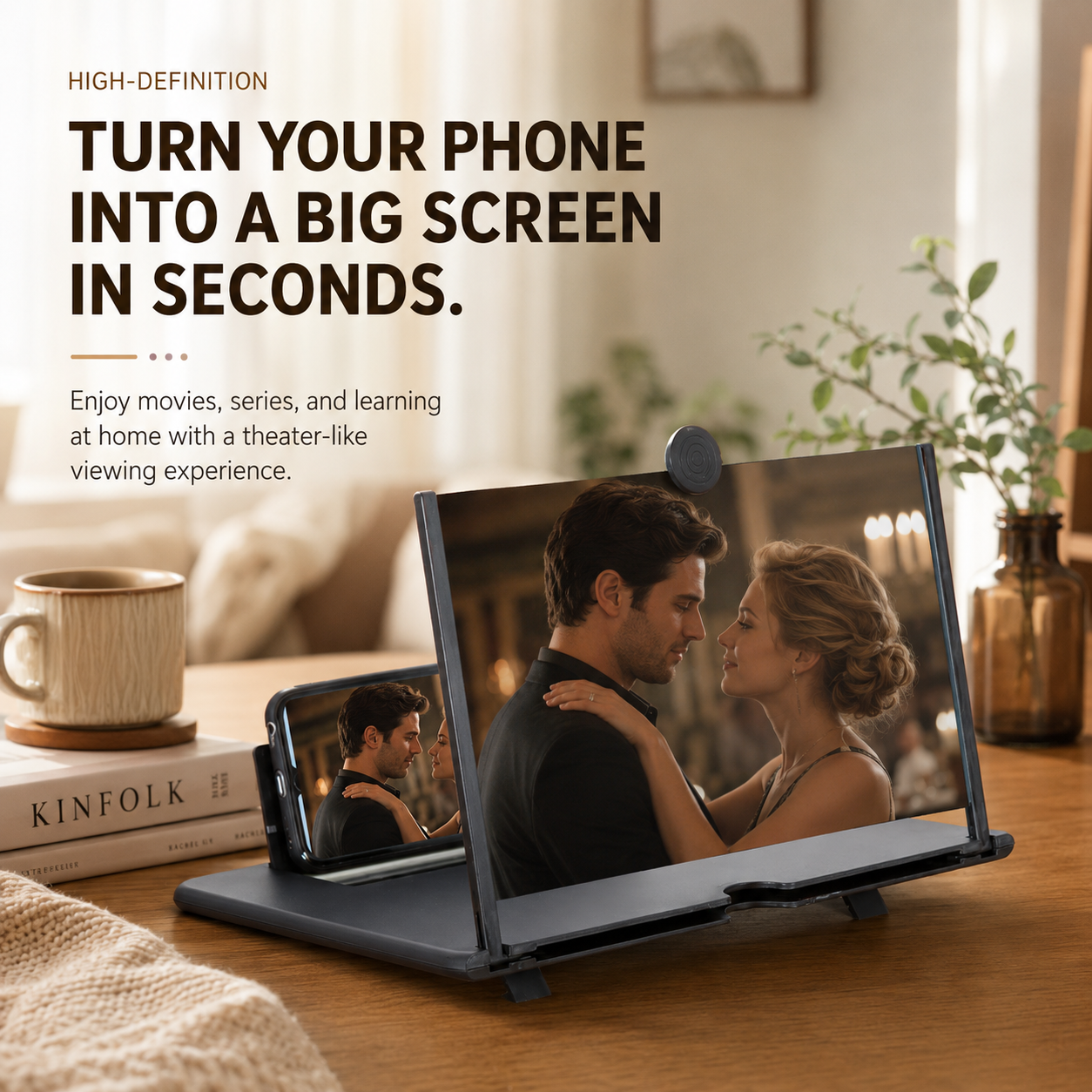 👁️ 3D HD Phone Screen Enlarger – Foldable Eye-Protection Magnifier Stand for Videos & Gaming 📱✨