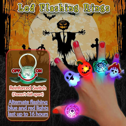 🎃50 Pieces Each Box‼️✨LED Light Halloween Glowing Ring 💍| Flashing Light‑Up Party Favor for Halloween Night👻