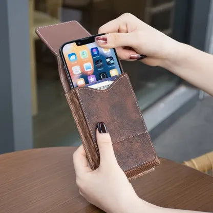🔥Waist Belt Cell Phone Pouch 📱 Multi-Pocket Leather Holster with Card Holder