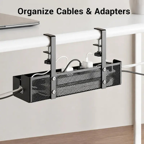 No-Drill Under Desk Cable Organizer – Hide Cables & Power Strips for a Cleaner Workspace