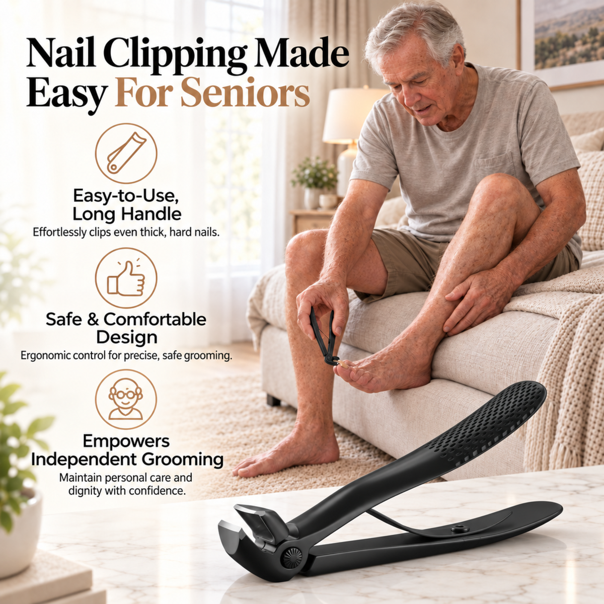 Wide-Jaw Nail Clippers for Seniors – Thick Nail Cutter with Angled Head