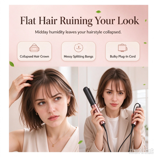 Cordless Mini Heated Hair Straightener Brush Portable Rechargeable Hair Styling Comb for Bangs and Volumizing